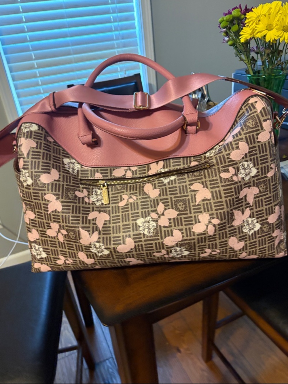 Pink Floral Print Weekender Bag